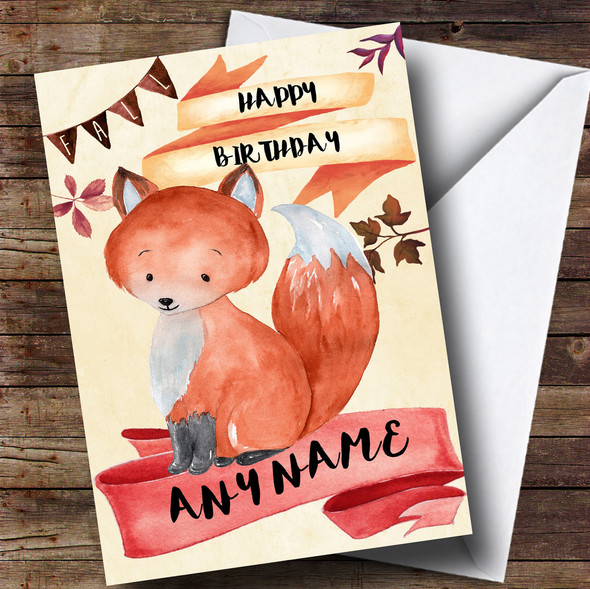 Watercolour Fox Personalised Birthday Card