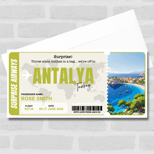 Trip To Antalya Turkey Personalised Gift Voucher Surprise Trip Holiday Ticket