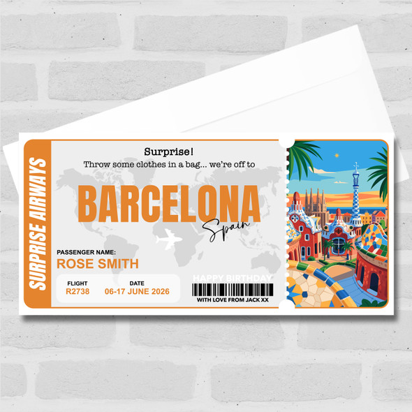 Trip To Barcelona Pass Personalised Gift Voucher Surprise Trip Holiday Ticket