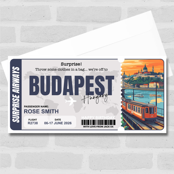 Trip To Budapest Pass Personalised Gift Voucher Surprise Trip Holiday Ticket