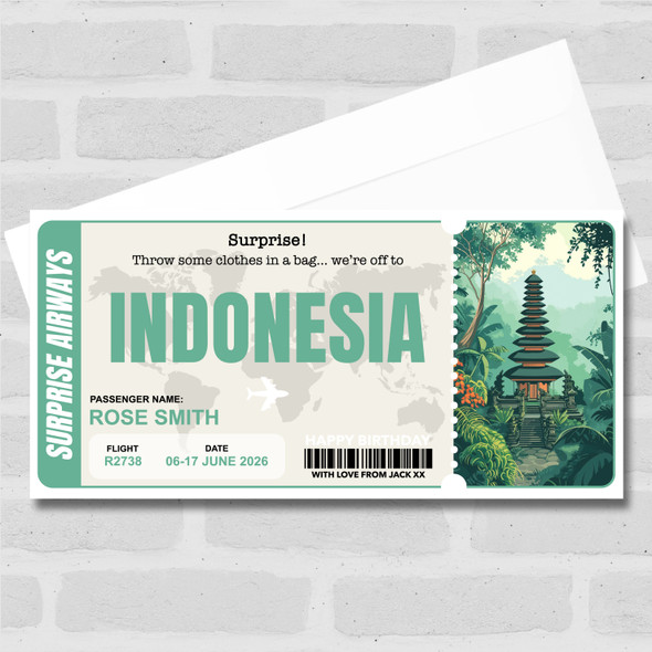 Trip To Indonesia Personalised Gift Voucher Surprise Trip Holiday Ticket