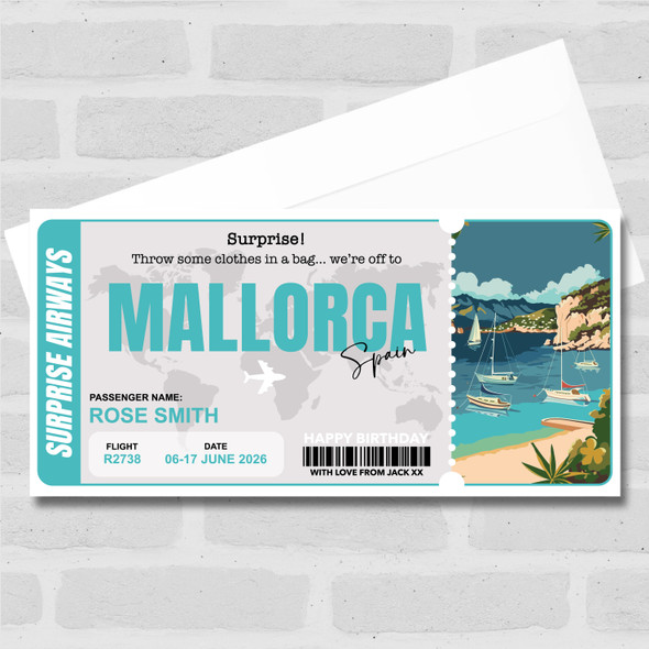 Trip To Mallorca Pass Personalised Gift Voucher Surprise Trip Holiday Ticket