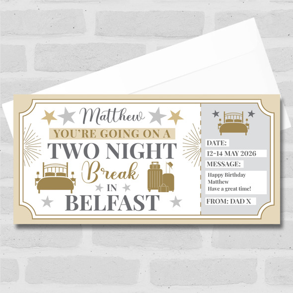 Two Night Break Belfast Personalised Gift Voucher Surprise Trip Holiday Ticket