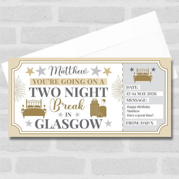 Two Night Break Glasgow Personalised Gift Voucher Surprise Trip Holiday Ticket