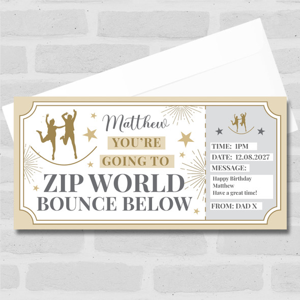 Zip World Bounce Below Stars Gold Personalised Gift Voucher Surprise Ticket