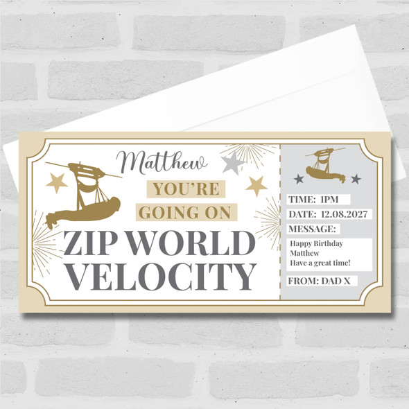 Zip World Velocity Stars Gold Personalised Gift Voucher Surprise Ticket