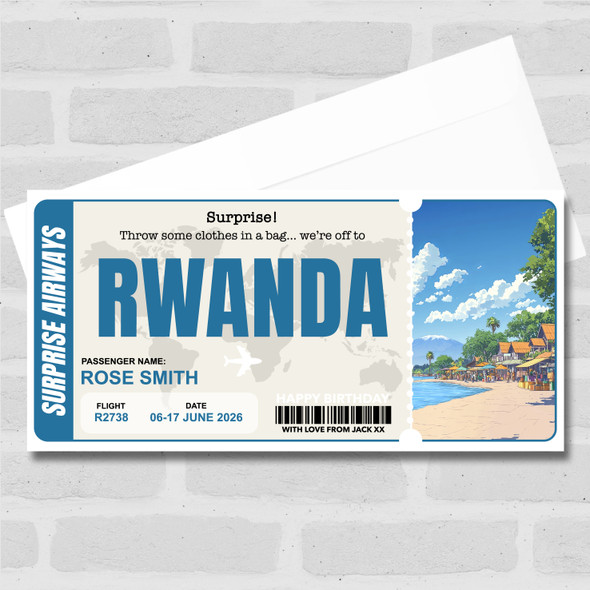 Rwanda Boarding Pass Personalised Gift Voucher Surprise Trip Holiday Ticket
