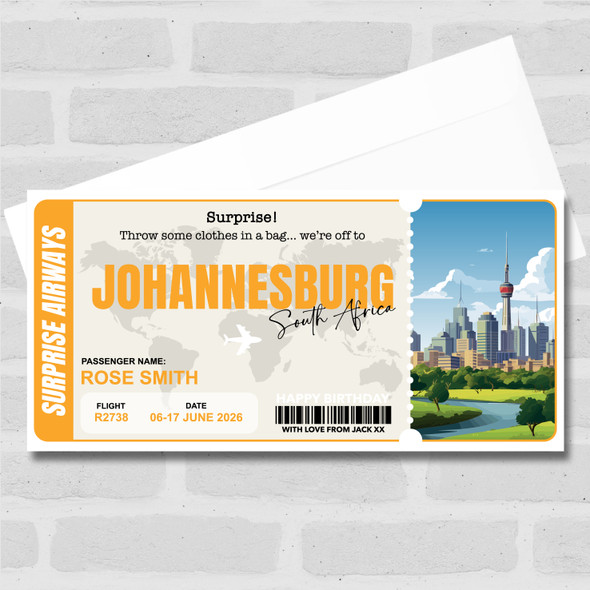 South Africa Johannesburg Personalised Gift Voucher Surprise Trip Holiday Ticket
