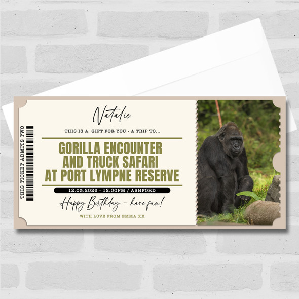 Gorilla Encounter And Truck Safari Personalised Surprise Ticket Gift Voucher