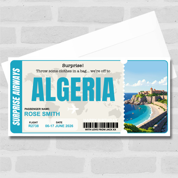 Algeria Boarding Pass Personalised Gift Voucher Surprise Trip Holiday Ticket