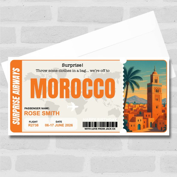 Morocco Boarding Pass Personalised Gift Voucher Surprise Trip Holiday Ticket