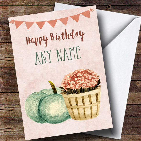 Pumpkin & Plant Personalised Birthday Card