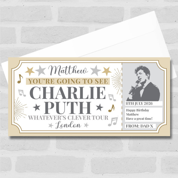 Charlie Puth concert Stars Gold Personalised Surprise Ticket Gift Voucher