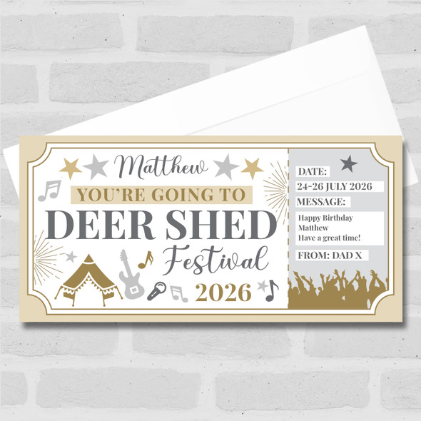 Deer Shed Festival Stars Gold Personalised Surprise Ticket Gift Voucher