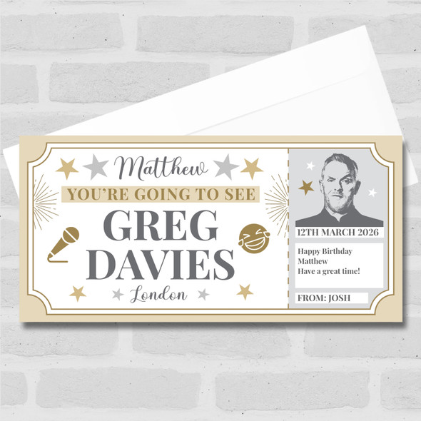 Greg Davies Comedy Show Stars Gold Personalised Surprise Ticket Gift Voucher