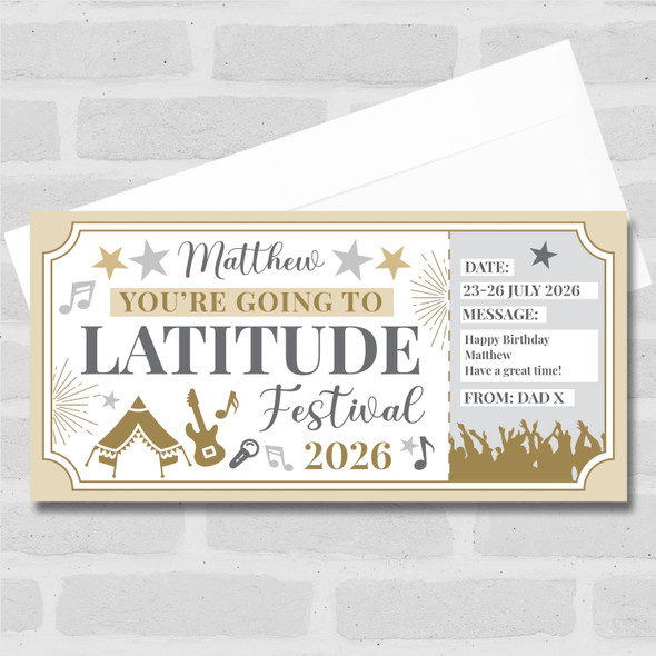 Latitude Festival Stars Gold Personalised Surprise Ticket Gift Voucher
