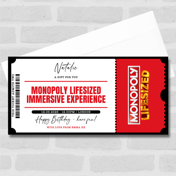 Monopoly Immersive Experience Personalised Surprise Ticket Gift Voucher