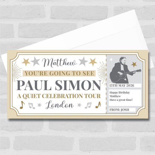 Paul Simon Concert Stars Gold Personalised Surprise Ticket Gift Voucher