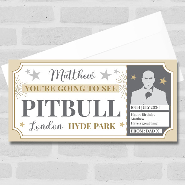 Pitbull Concert Stars Gold Personalised Surprise Ticket Gift Voucher