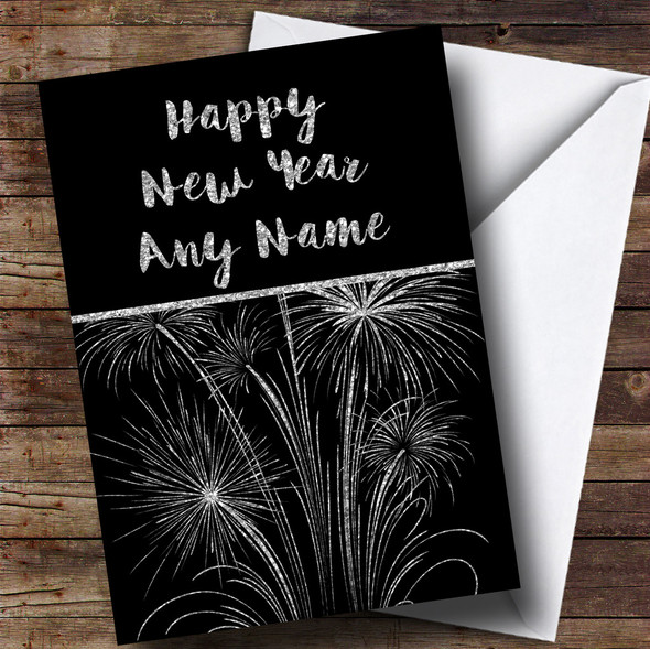 Silver Fireworks Personalised New Years Card