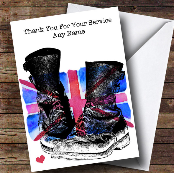 Military Boots & Union Jack UK Flag Personalised Retirement Card