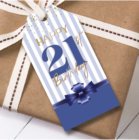 Birthday 12 Large Gift Tags 21st Birthday Blue Bow