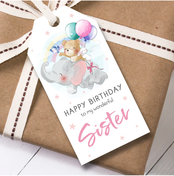 Birthday 12 Large Gift Tags For Sister Cute Animals Balloon Girls Birthday