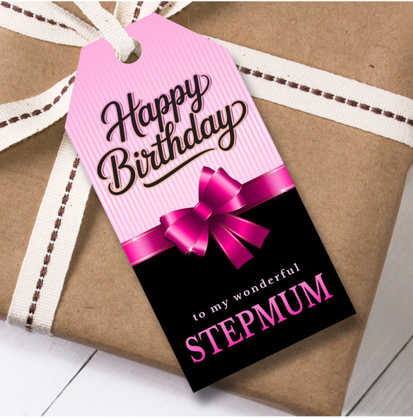 Birthday 12 Large Gift Tags For Stepmum Pink Bow Birthday