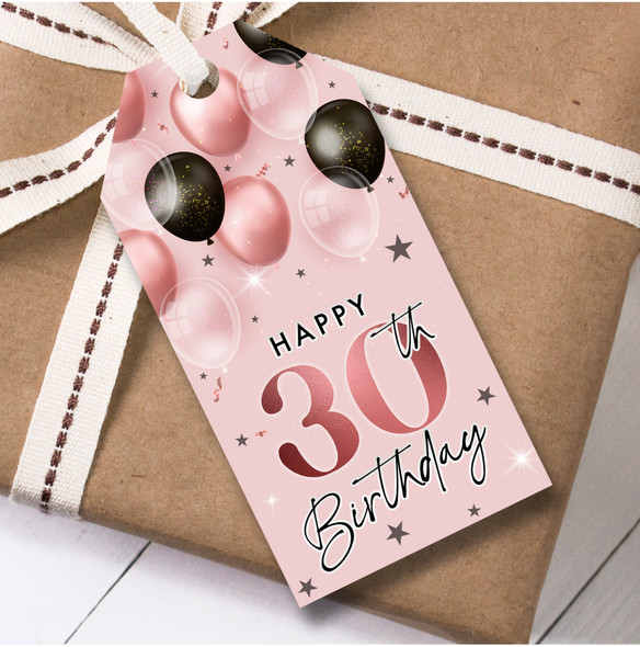 12 Large Gift Tags 30th Birthday Pink & Black Balloons Birthday