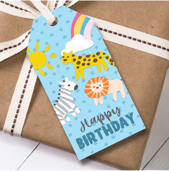 Birthday 12 Large Gift Tags Wild Animals Kids Birthday Blue