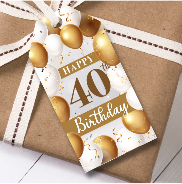 Birthday 12 Large Gift Tags 40th Birthday Gold White Balloons