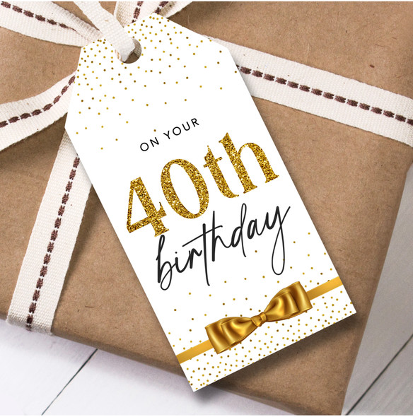Birthday 12 Large Gift Tags 40th Birthday Gold And White