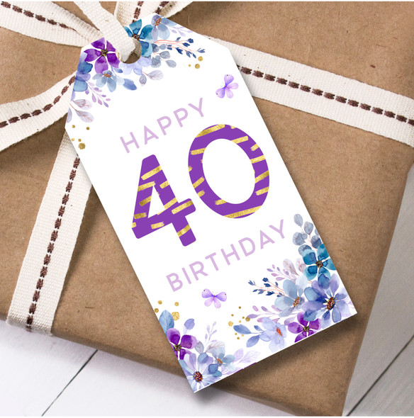 12 Large Gift Tags 40th Birthday Watercolour Purple Floral Birthday