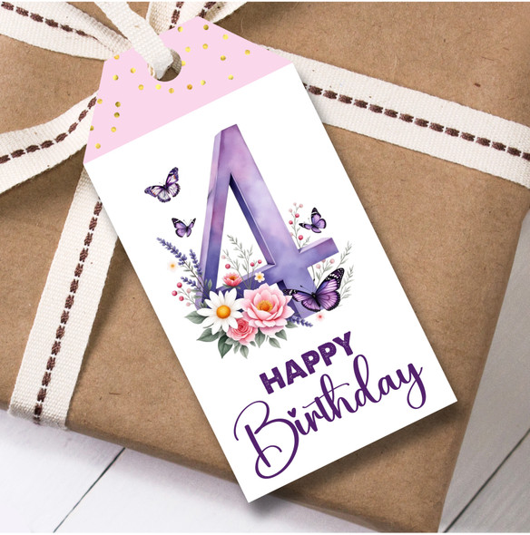 12 Large Gift Tags 4th Birthday Floral Butterflies Girls Kids Birthday
