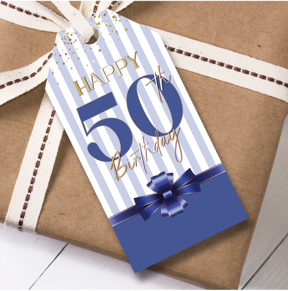 Birthday 12 Large Gift Tags 50th Birthday Blue Bow