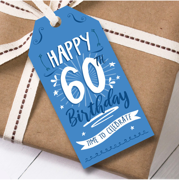 Birthday 12 Large Gift Tags 60th Birthday Male Blue Swirls