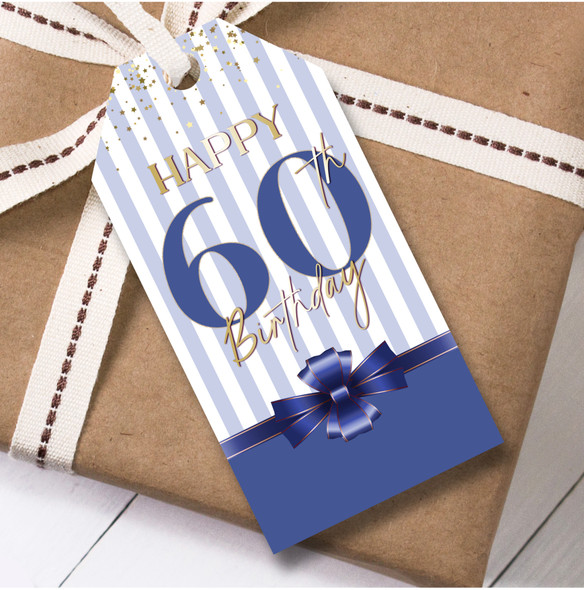 Birthday 12 Large Gift Tags 60th Birthday Blue Bow