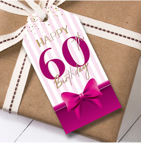 Birthday 12 Large Gift Tags 60th Birthday Pink Bow