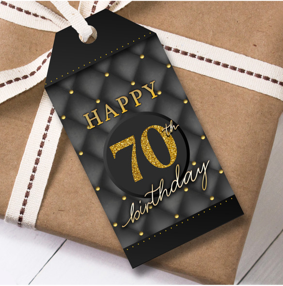 12 Large Gift Tags 70th Birthday Black & Gold Birthday