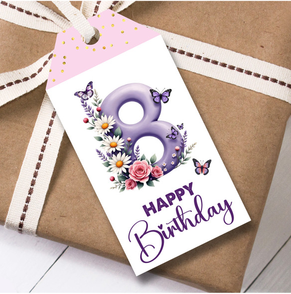 12 Large Gift Tags 8th Birthday Floral Butterflies Girls Kids Birthday