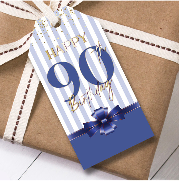 Birthday 12 Large Gift Tags 90th Birthday Blue Bow