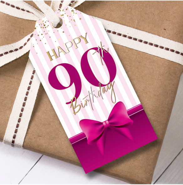 Birthday 12 Large Gift Tags 90th Birthday Pink Bow