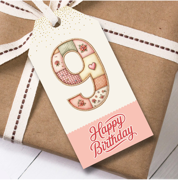 12 Large Gift Tags 9th Birthday Floral Patchwork Girls Kids Birthday