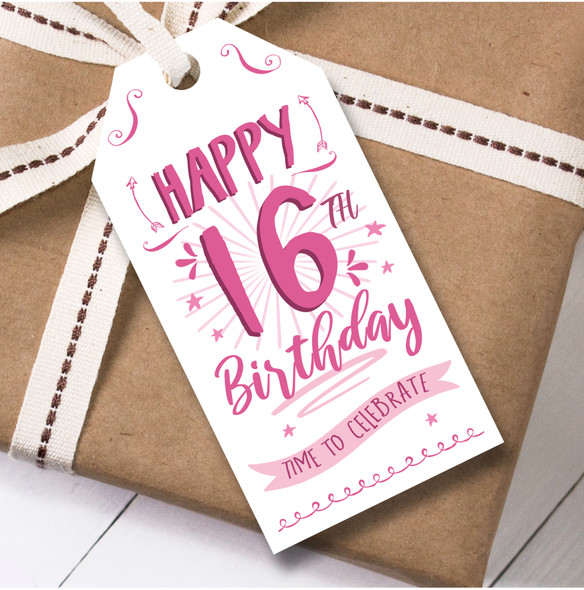 Birthday 12 Large Gift Tags 16th Birthday Female Pink Swirls