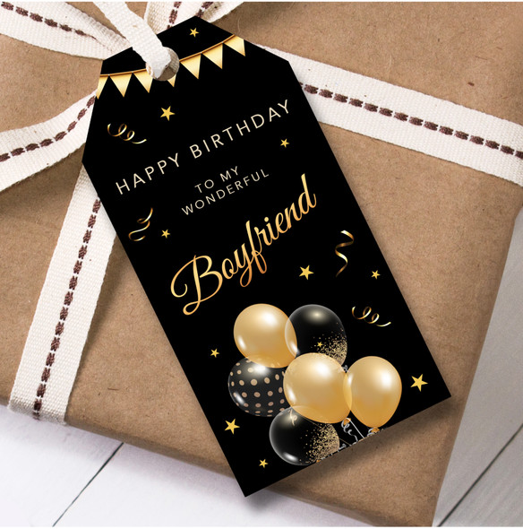 Birthday 12 Large Gift Tags For Boyfriend Black and Gold Balloons Birthday