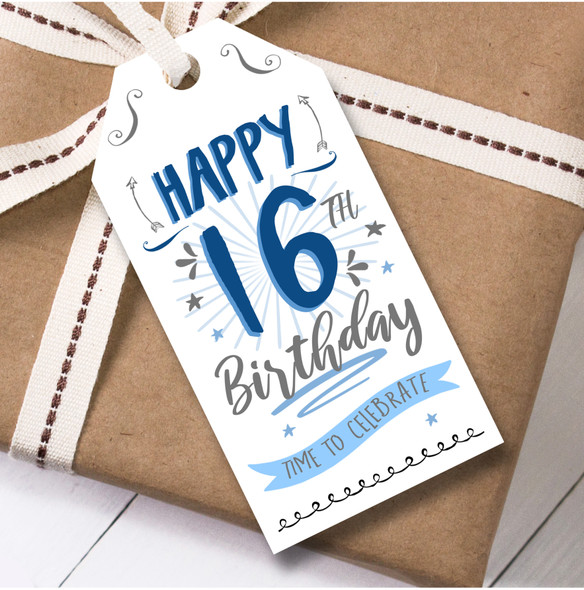 Birthday 12 Large Gift Tags 16th Birthday Male Blue Swirls