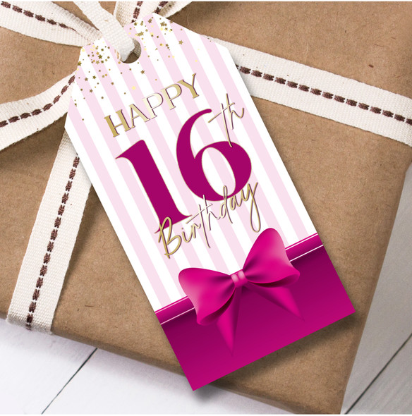 Birthday 12 Large Gift Tags 16th Birthday Pink Bow