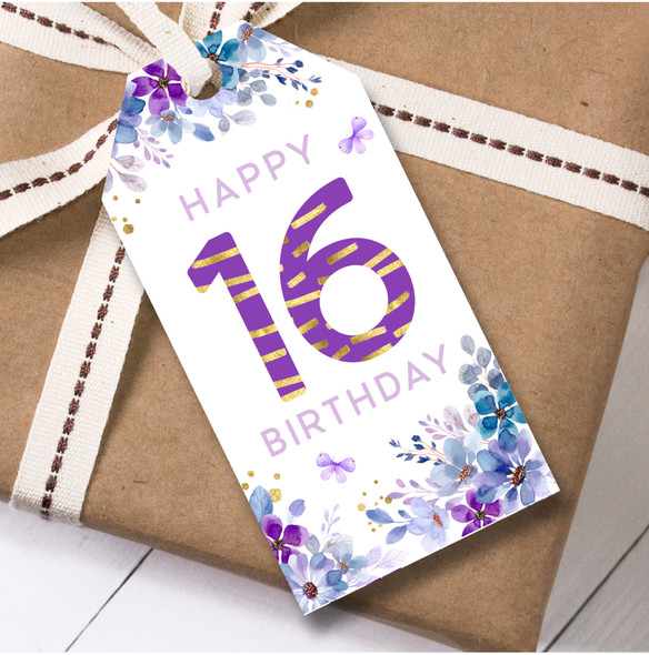 12 Large Gift Tags 16th Birthday Watercolour Purple Floral Birthday