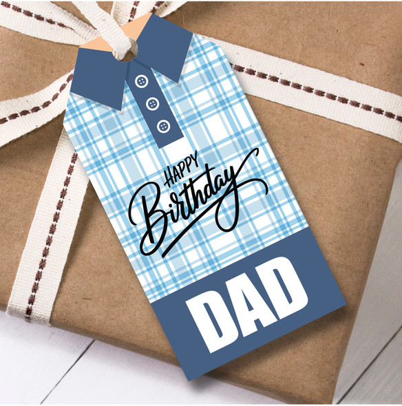 Birthday 12 Large Gift Tags For Dad Blue Check Shirt Birthday