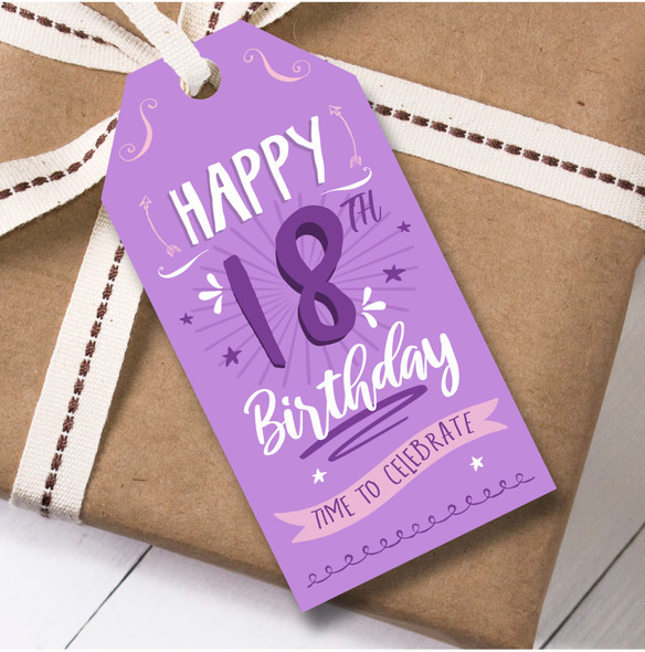 Birthday 12 Large Gift Tags 18th Birthday Female Purple Swirls
